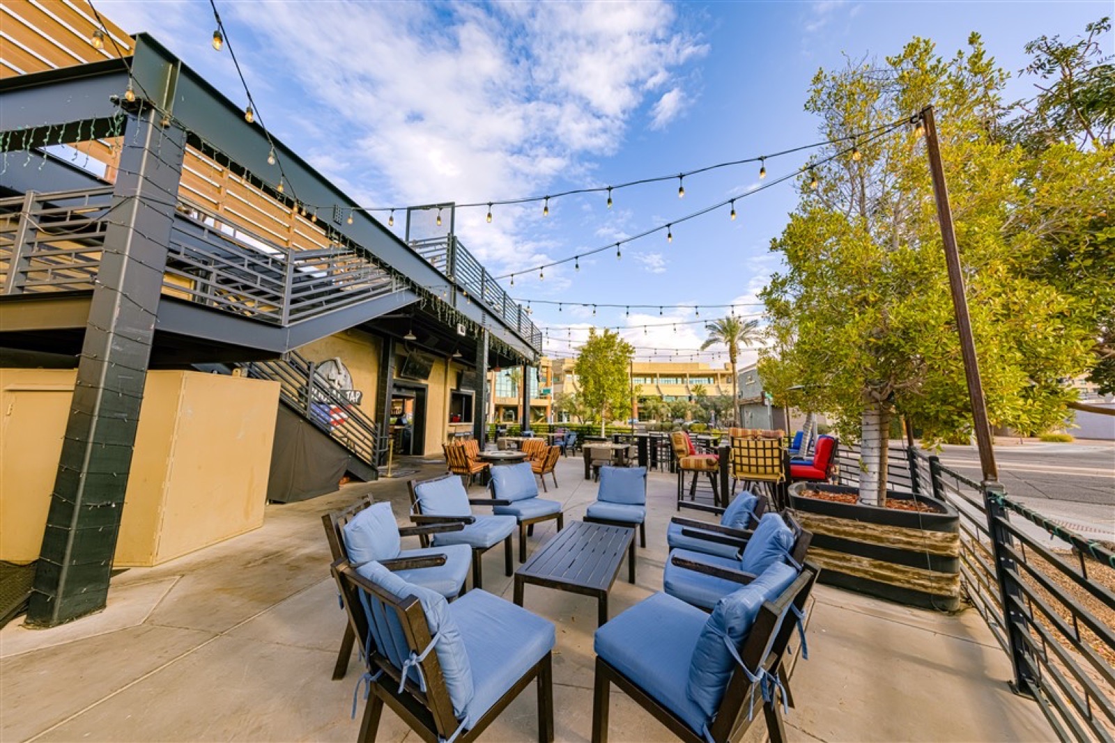 Covered Scottsdale patio with fire features