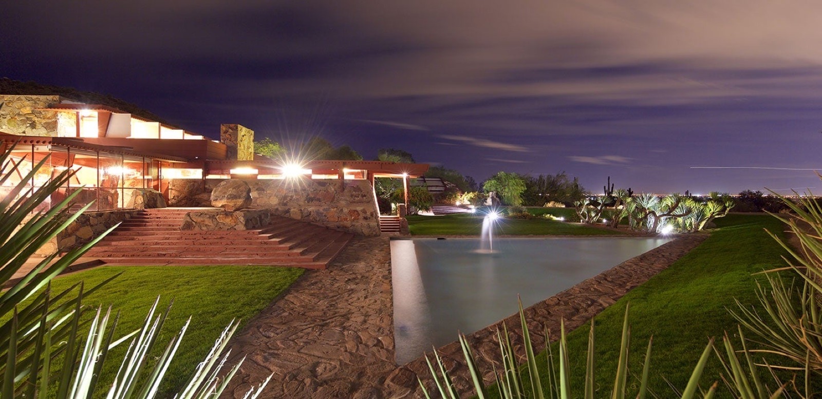 Taliesin West architecture framed by desert mountains